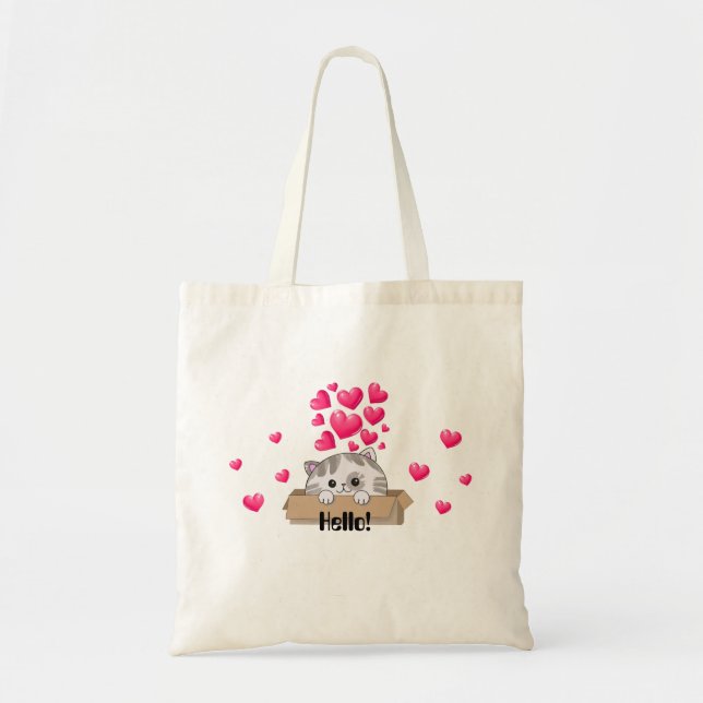 Cute kitten peeking out of a box tote bag (Front)