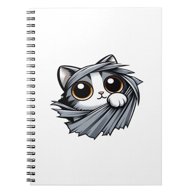 Cute Kitten Peeking Through Torn Cloth Notebook (Front)