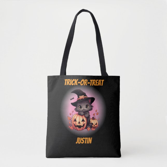 Cute Kitten Personalised Halloween Tote Bag (Front)