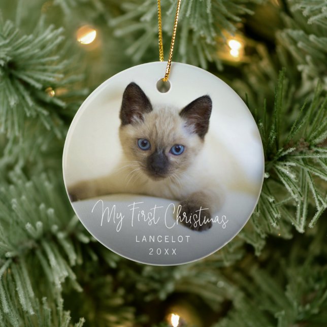 Cute Kitten Photo Cat First Christmas Ceramic Tree Decoration (Tree)