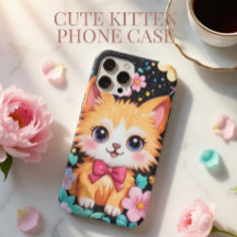 Cute Kitten Pink Bow Floral Black Sparkle Art