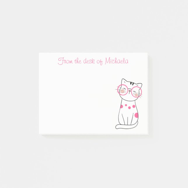 Cute Kitten Pink Cartoon Kitty Cat Post-it Notes (Front)