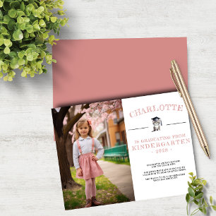Cute Kitten Pink Kindergarten Graduation Announcement