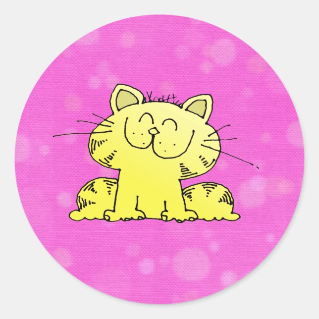 Cute Kitten Pink Room Classic Round Sticker (Front)