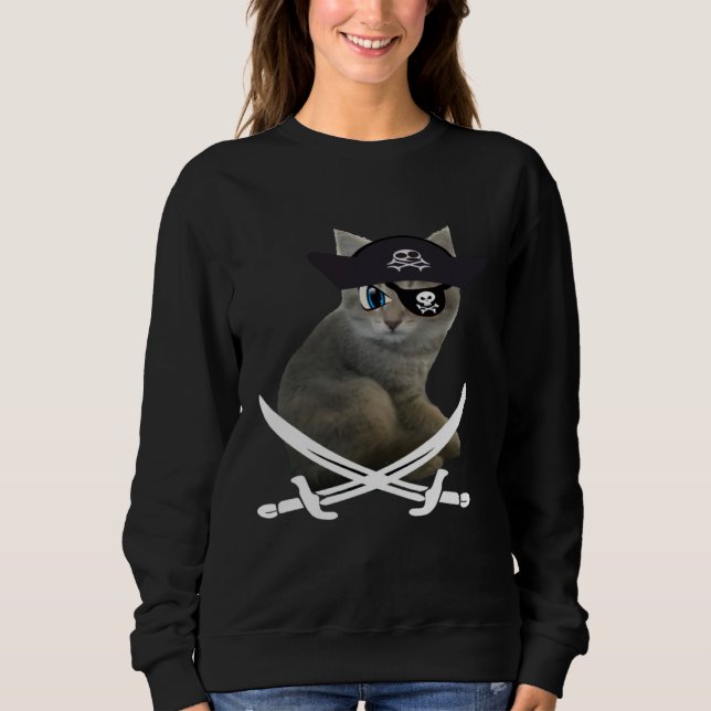 Cute Kitten Pirate wearing eye patch hat fun cat Sweatshirt (Front)