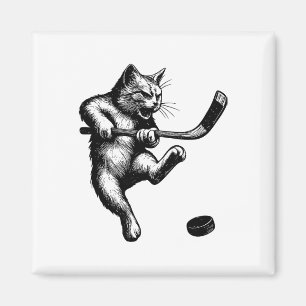 Cute Kitten Playing Ice Hockey Stick Puck Ice Hock Magnet