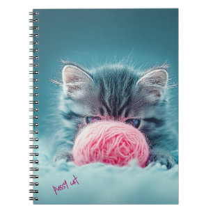 Cute Kitten Playing with Pink Wool Ball Notebook