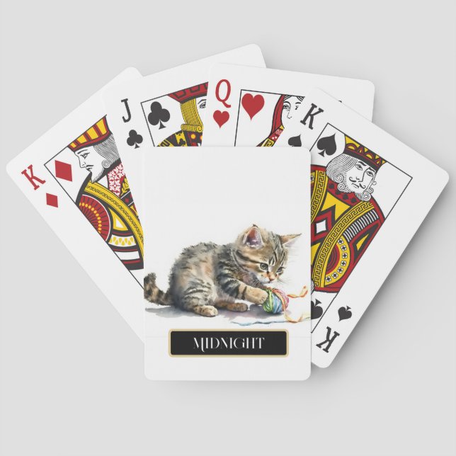 Cute Kitten Playing with Yarn Personalise Cards (Back)