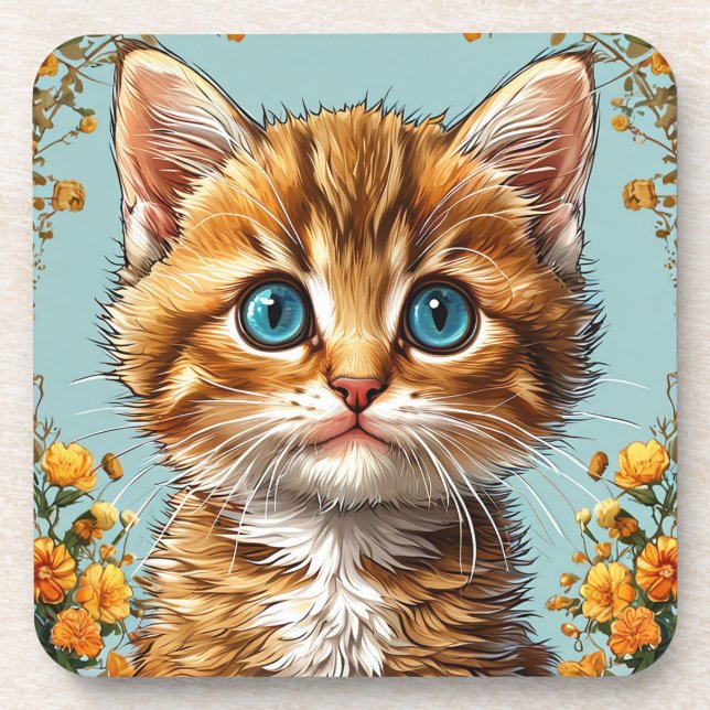 Cute kitten portrait coaster (Front)