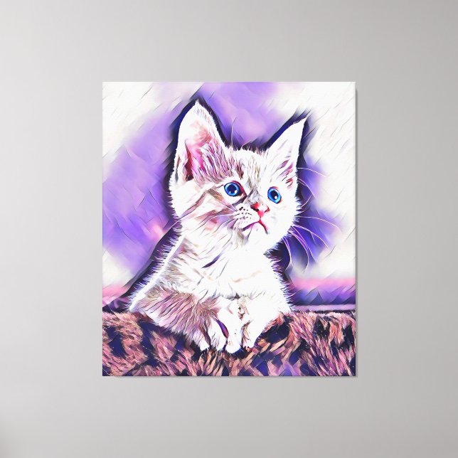 Cute Kitten Portrait Digital Art Painting Canvas Print (Front)