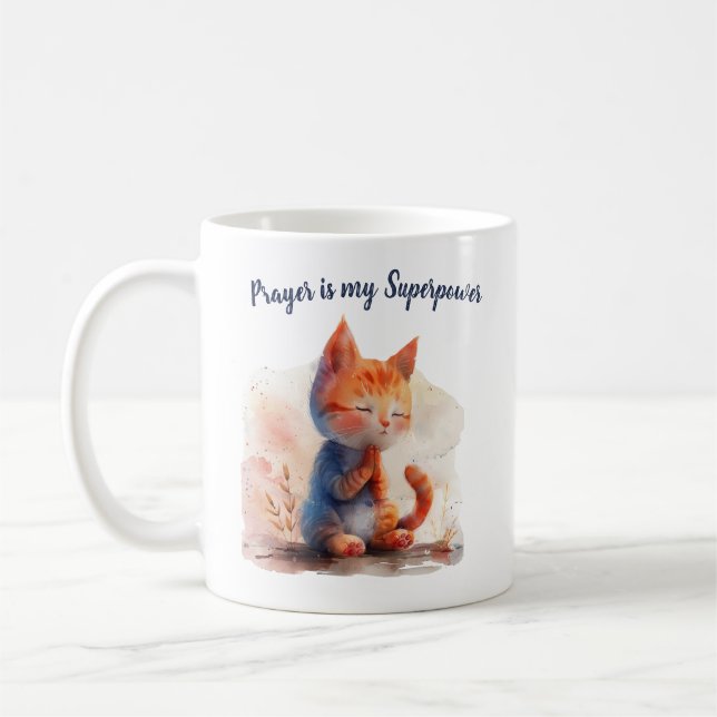Cute Kitten Prayer is My Superpower Coffee Mug (Left)