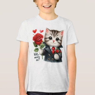 Cute Kitten Proposal T-Shirt for Kids   Will You M Tri-Blend Shirt