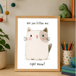 Cute Kitten Pun Watercolor Whimsical Animal Poster