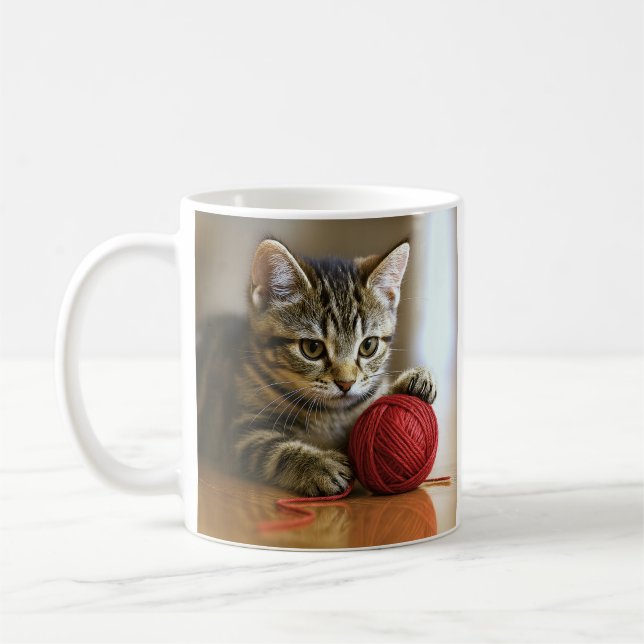 Cute Kitten Red Yarn Coffee Mug (Left)