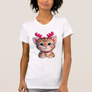 Cute Kitten Reindeer Funny Christmas Cat Lover T-Shirt