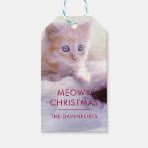 Cute Kitten Resting On a Santa Hat Meowy Christmas Gift Tags
