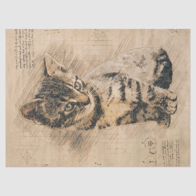Cute Kitten Retro Cat Drawing Tissue Paper (Front)