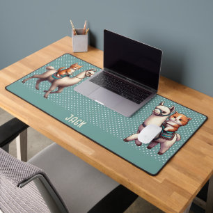 Cute Kitten Riding Fluffy Llama Personalised Name Desk Mat