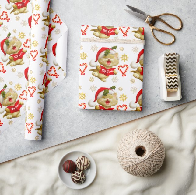 Cute Kitten Singing Christmas Carols Wrapping Paper (Crafts)