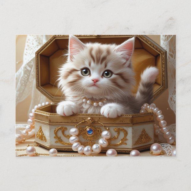 Cute Kitten Sitting in a Jewellery Box  Postcard (Front)