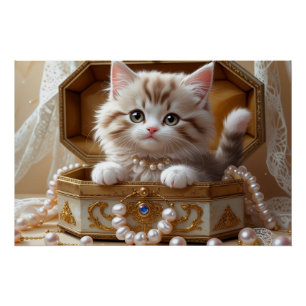 Cute Kitten Sitting in a Jewellery Box  Poster