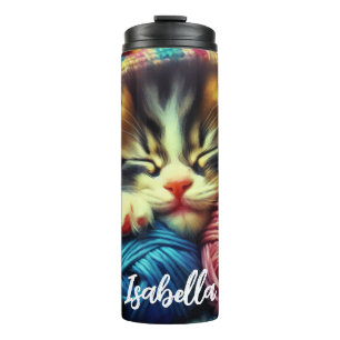 Cute Kitten Sleeping under a Blanket Personalised Thermal Tumbler