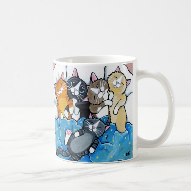 Cute Kitten Sleepover Illustration Coffee Mug (Right)