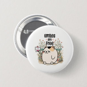 Cute Kitten "Smiles Are Free" Positive Message 6 Cm Round Badge