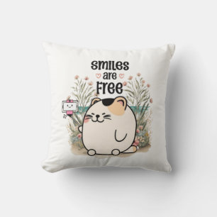 Cute Kitten "Smiles Are Free" Whimsical Nursery Cushion