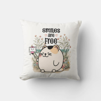 Cute Kitten "Smiles Are Free" Whimsical Nursery Cushion