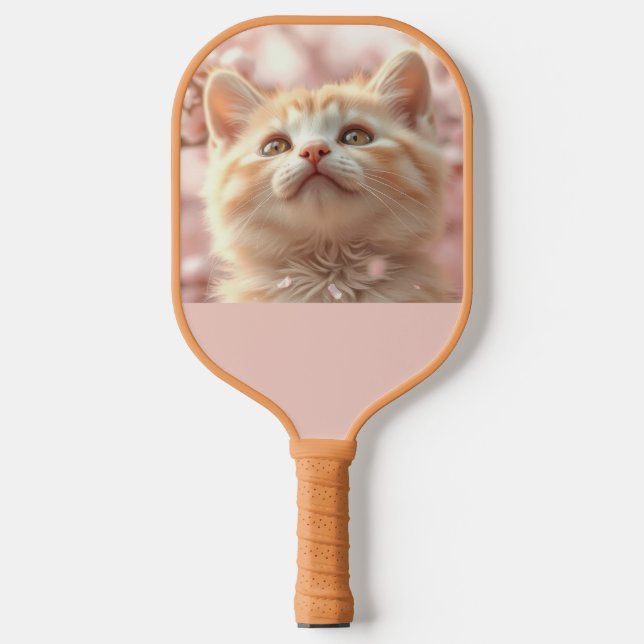 Cute kitten soft pink pickleball paddle (Front)