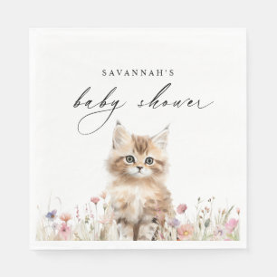 Cute Kitten Spring Floral Cat Theme Baby Shower Napkin