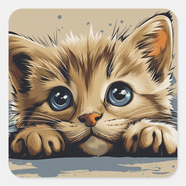 Cute kitten square sticker (Front)