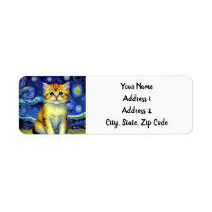 Cute Kitten Starry Night Van Gogh