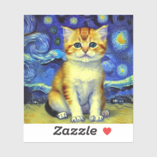 Cute Kitten Starry Night Van Gogh