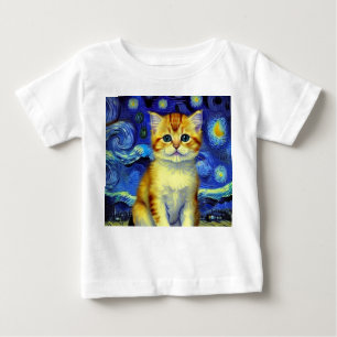 Cute Kitten Starry Night Van Gogh Baby T-Shirt