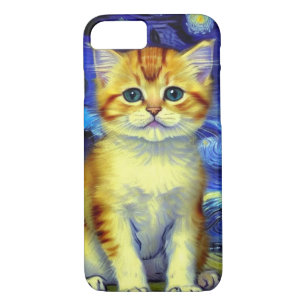 Cute Kitten Starry Night Van Gogh Case-Mate iPhone Case