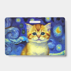 Cute Kitten Starry Night Van Gogh ID Badge