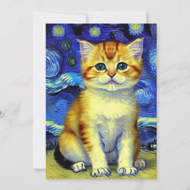 Cute Kitten Starry Night Van Gogh Invitation (Front)