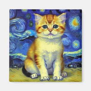 Cute Kitten Starry Night Van Gogh Magnet