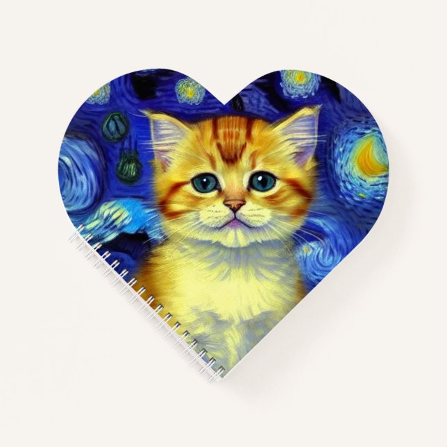 Cute Kitten Starry Night Van Gogh Notebook (Front)