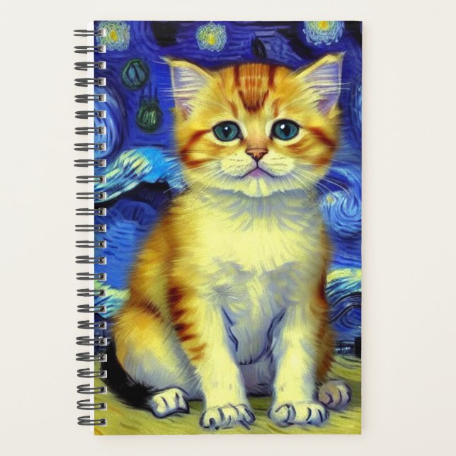 Cute Kitten Starry Night Van Gogh Planner (Front)