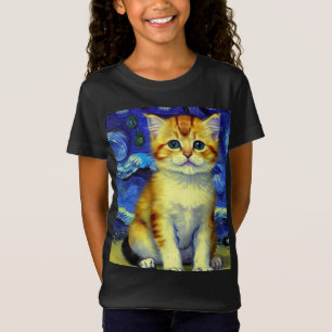 Cute Kitten Starry Night Van Gogh T-Shirt