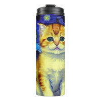 Cute Kitten Starry Night Van Gogh