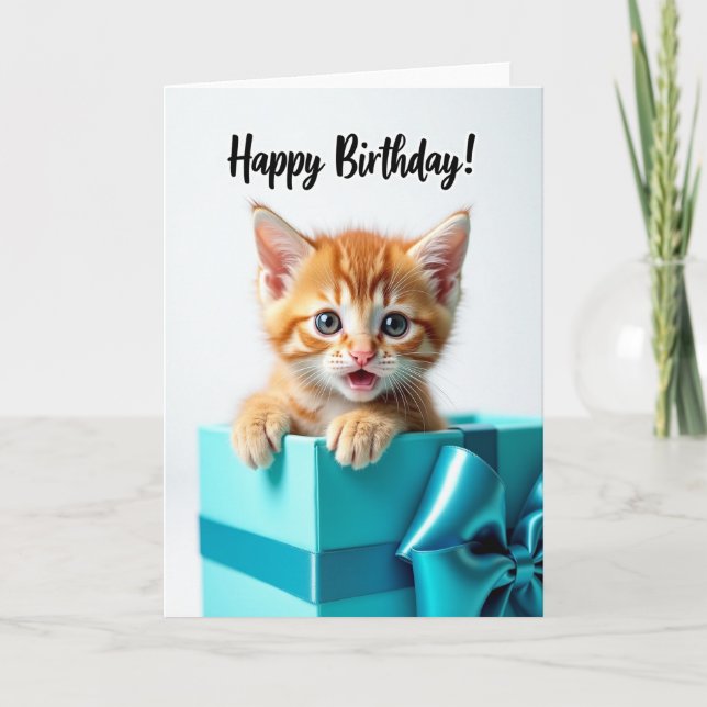 Cute Kitten Surprise Birthday Card (Front)