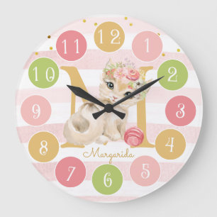 Cute Kitten Sweet Monogram Colourful  Large Clock