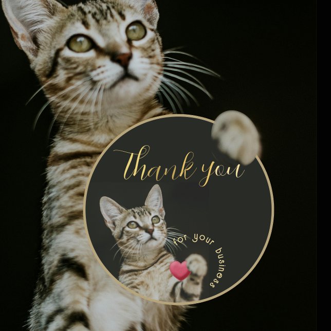 Cute Kitten Thank You for Your Business with Heart Classic Round Sticker (Creator Uploaded)