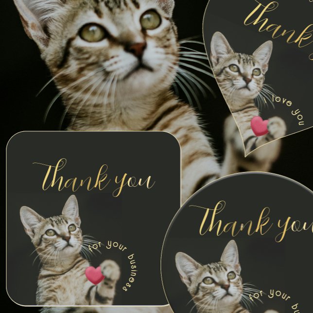 Cute Kitten Thank You for Your Business with Heart Square Sticker (Creator Uploaded)