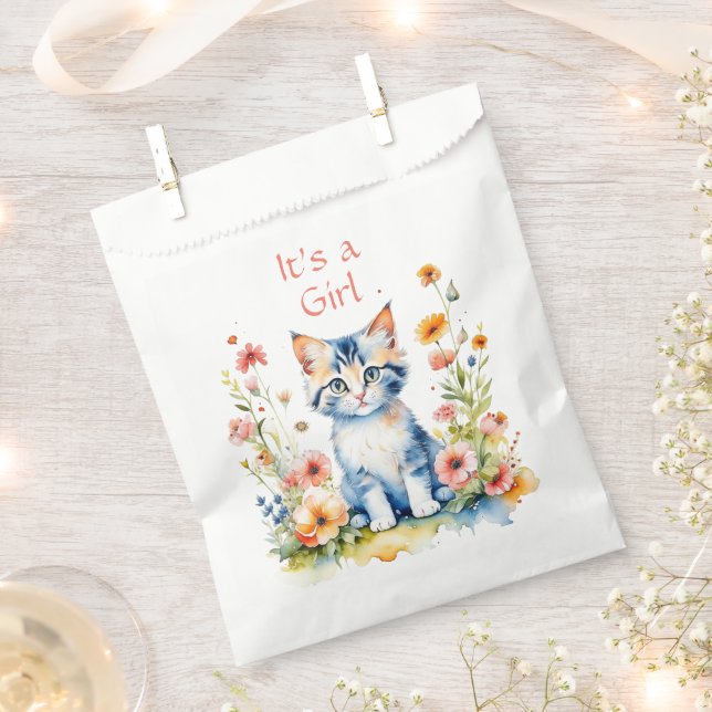 Cute Kitten Themed Girl's Baby Shower Favour Bags (Clipped)