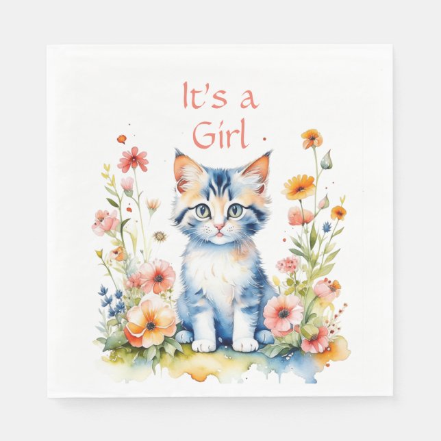 Cute Kitten Themed Girl's Baby Shower Napkin (Front)